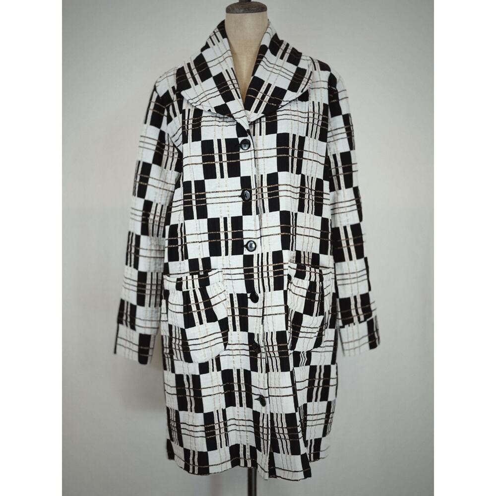 NWT Sassy BOUTIQUE #13203 Black & White Knee Length Jacket Coat #0218 Size XS